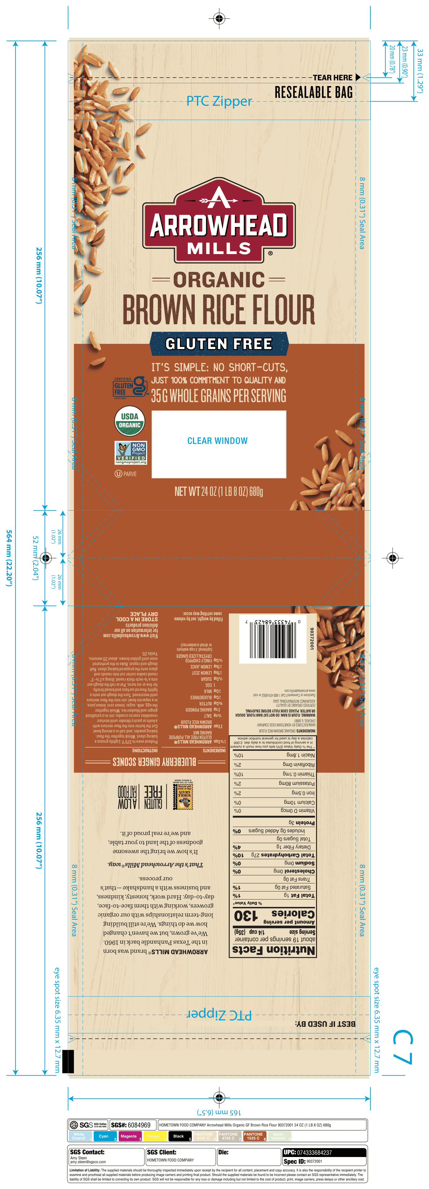 Arrowhead Mills Brown Rice Flour 6 units per case 24.0 oz Product Label