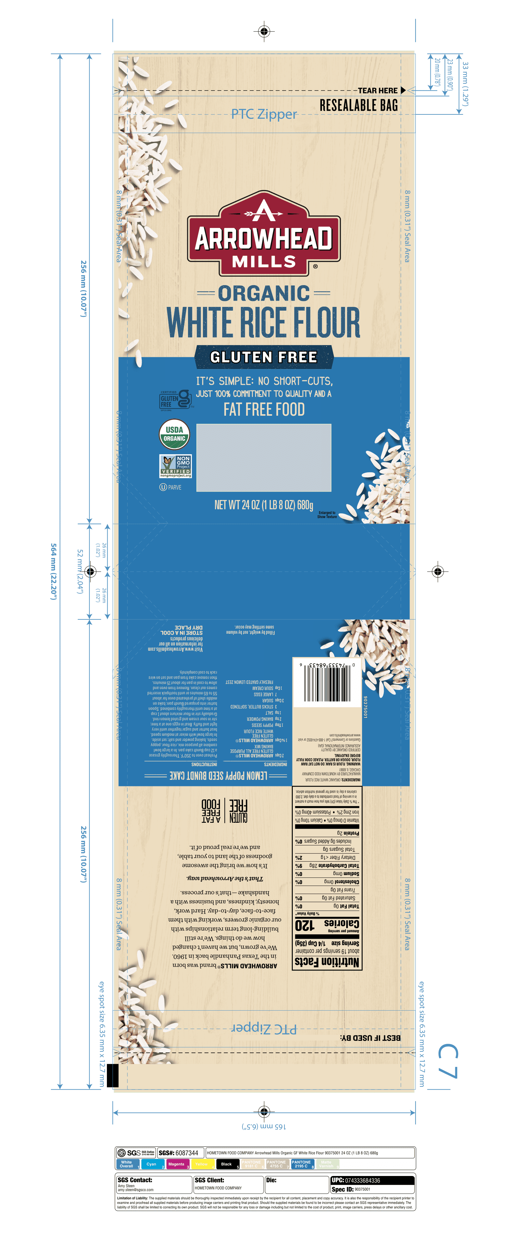 Arrowhead Mills White Rice Flour 6 units per case 24.0 oz Product Label