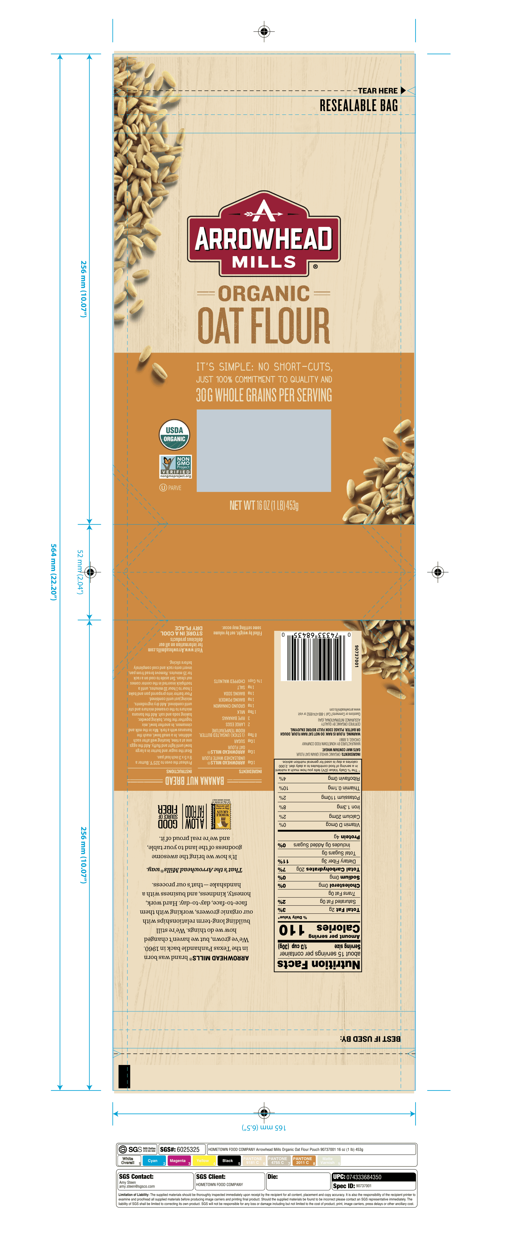 Arrowhead Mills Oat Flour 6 units per case 16.0 oz Product Label