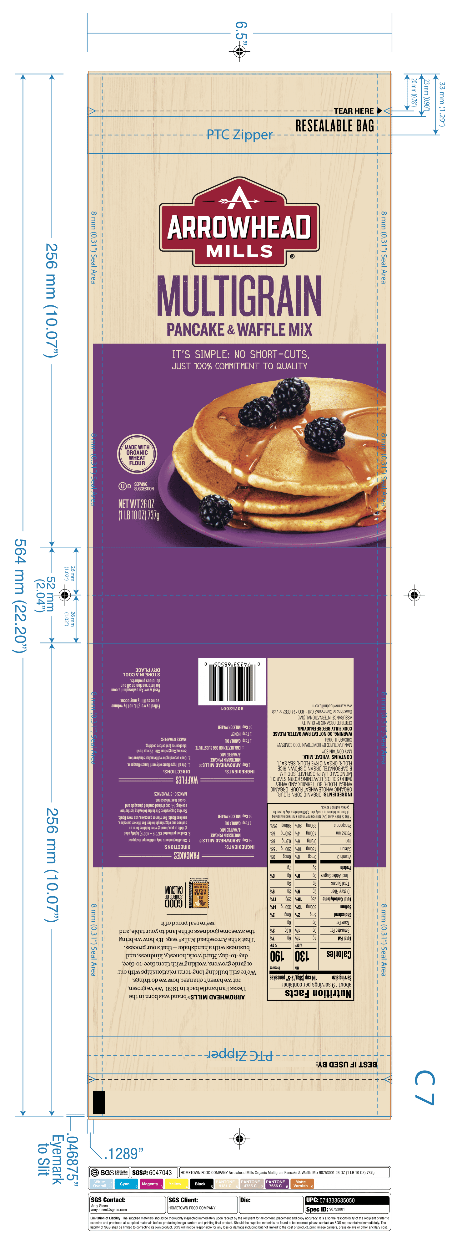 Arrowhead Mills Multigrain Pancake & Waffle Mix 6 units per case 26.0 oz Product Label