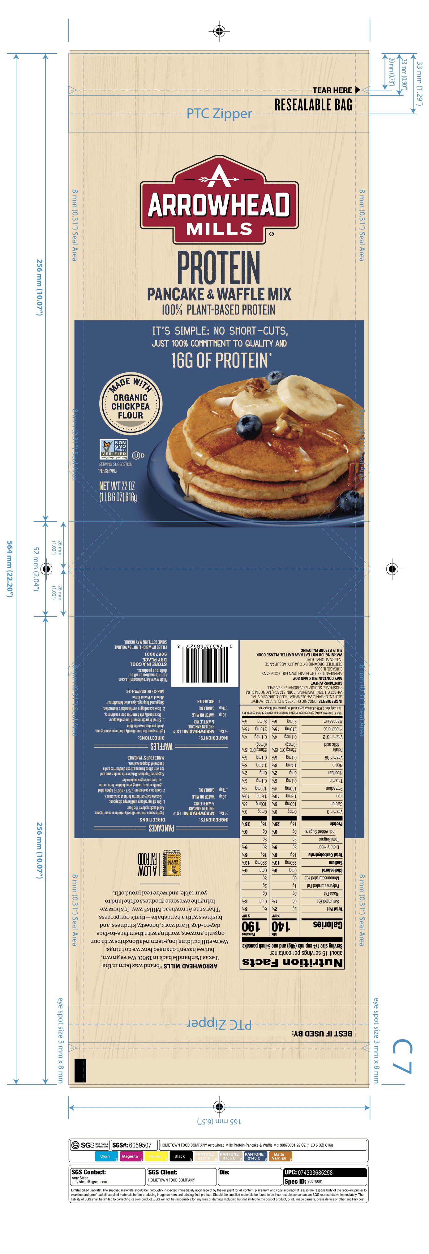 Arrowhead Mills Protein Pancake & Waffle Mix 6 units per case 22.0 oz Product Label