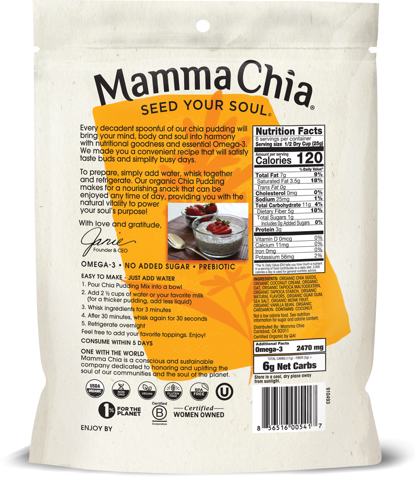 Mamma Chia Organic Chia Pudding Mix - Vanilla Bean 6 units per case 5.3 oz