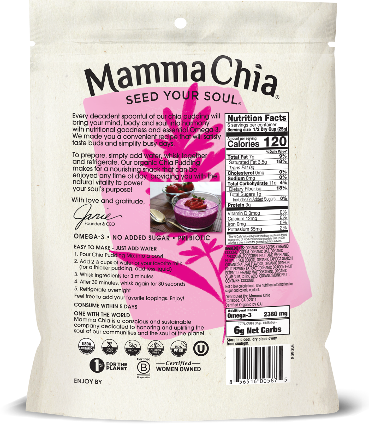 Mamma Chia Organic Chia Pudding Mix - Dragon Fruit 6 units per case 5.3 oz