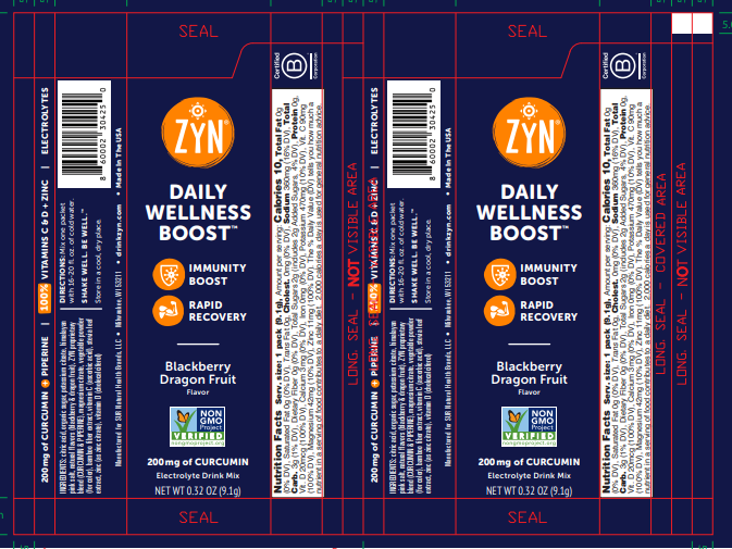 Drink ZYN Daily Wellness Boost Drink Mix - Blackberry Dragonfruit 10 innerpacks per case 8.0 oz Product Label