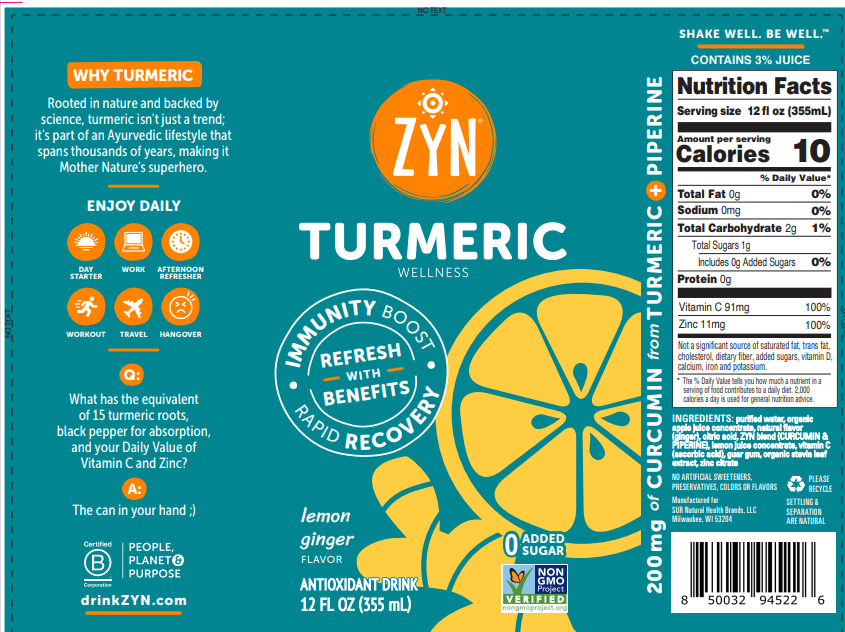ZYN Immunity & Recovery Drinks - Lemon Ginger 6 units per case 12.0 fl Product Label