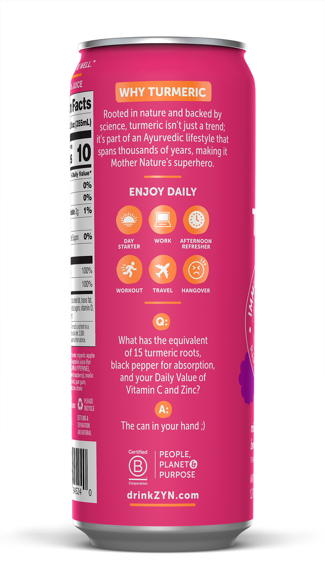 ZYN Immunity & Recovery Drinks - Mixed Berry 6 units per case 12.0 fl
