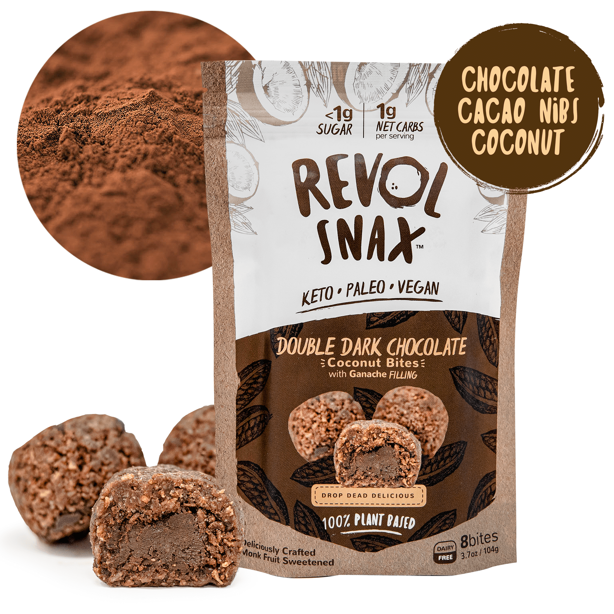 Revol Snax Double Dark Chocolate Coconut Bites 6 units per case 3.7 oz