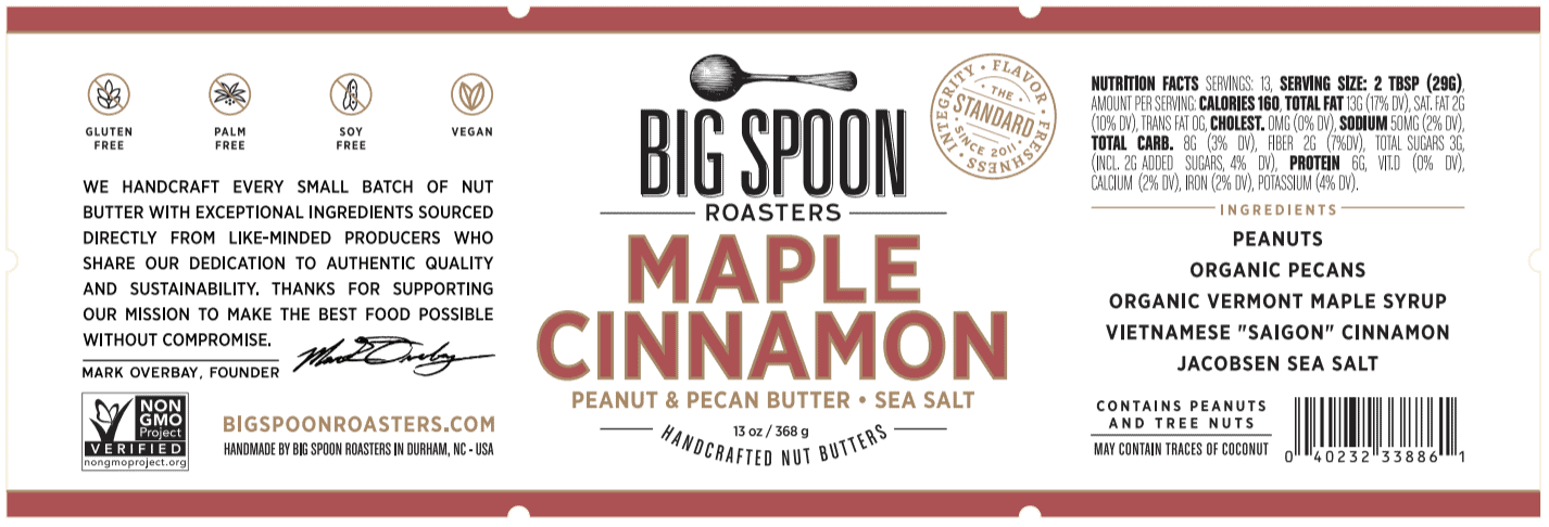 Big Spoon Roasters, Maple Cinnamon Nut Butter, 6 units per case Product Label