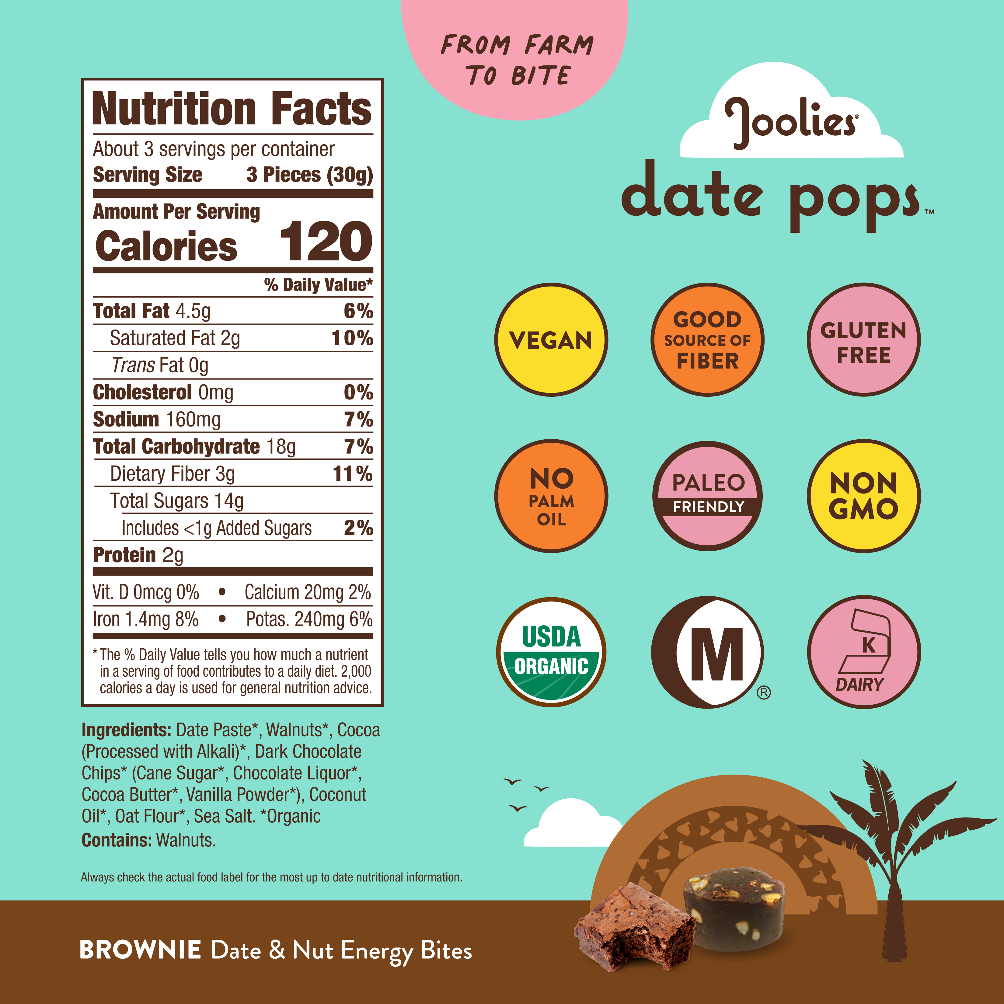 Date Pops Brownie 3.5 oz 6 units per case 3.5 oz Nutrition Info