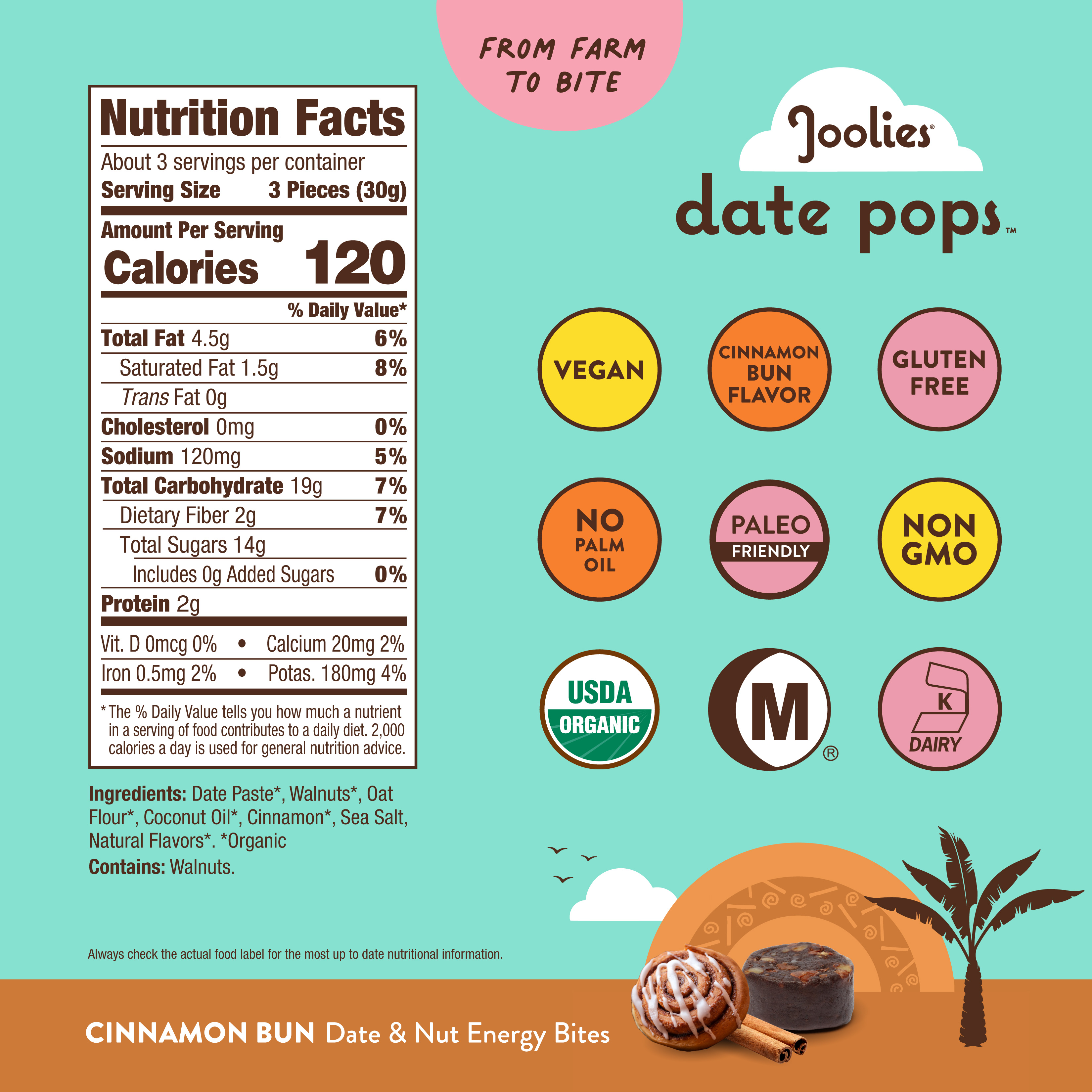 Date Pops - Cinnamon Bun 6ct 6 units per case 3.5 oz Nutrition Info