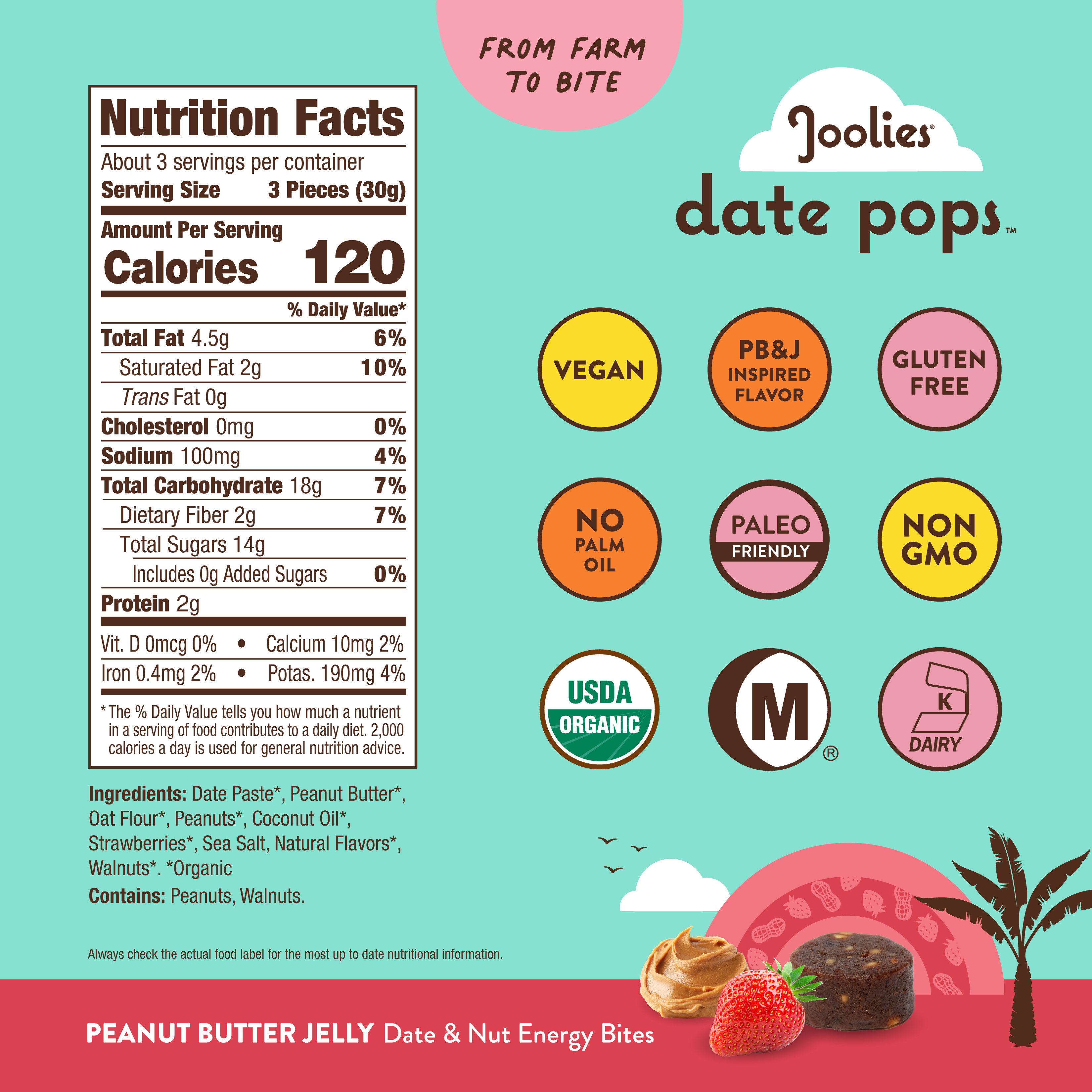 Date Pops Peanut Butter Jelly 3.5 oz 6 units per case 3.5 oz Nutrition Info