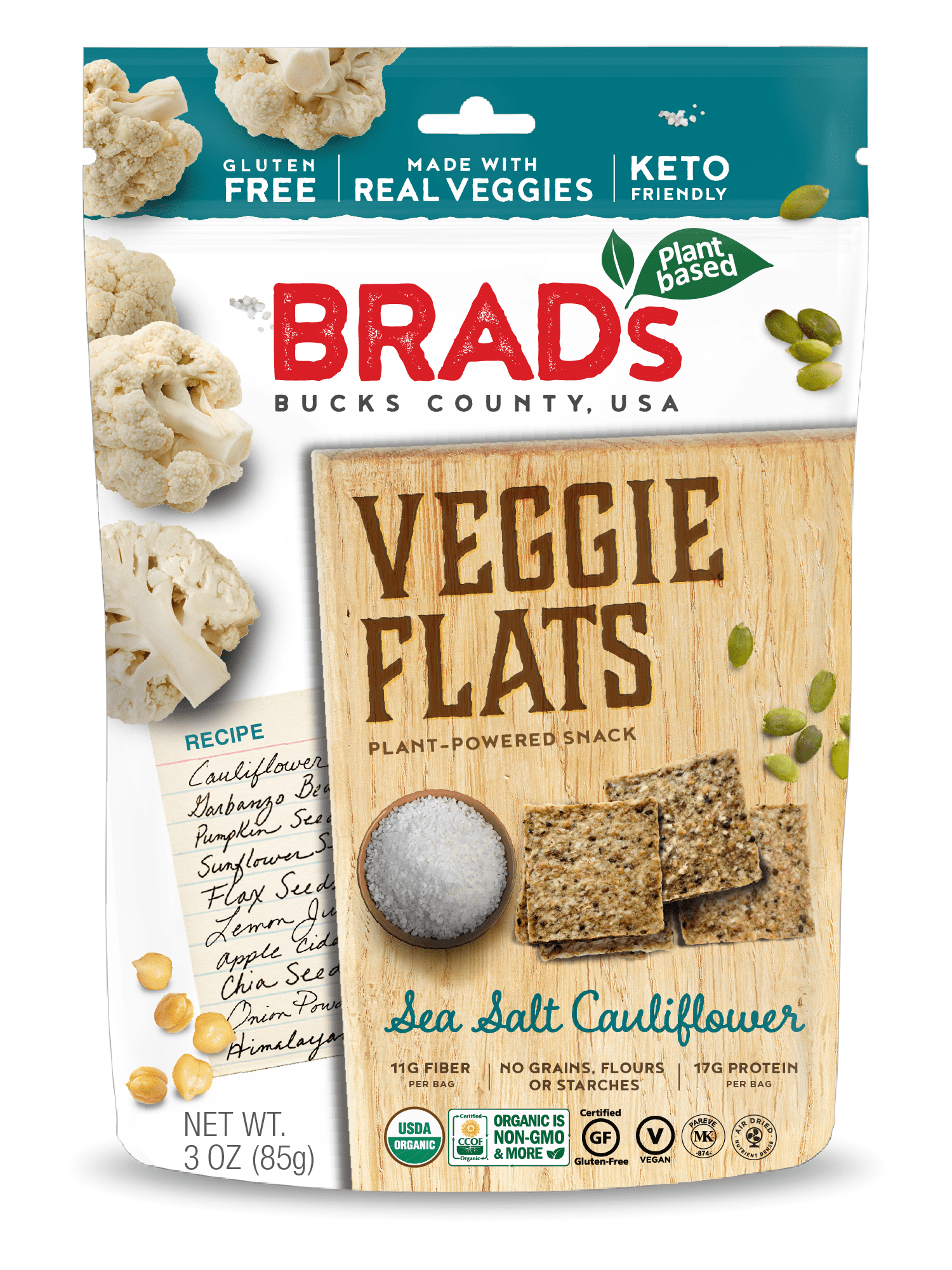''Brad's Raw Chips, Veggie Flats - Sea Salt Cauliflower '' 12 units per case 3.0 oz