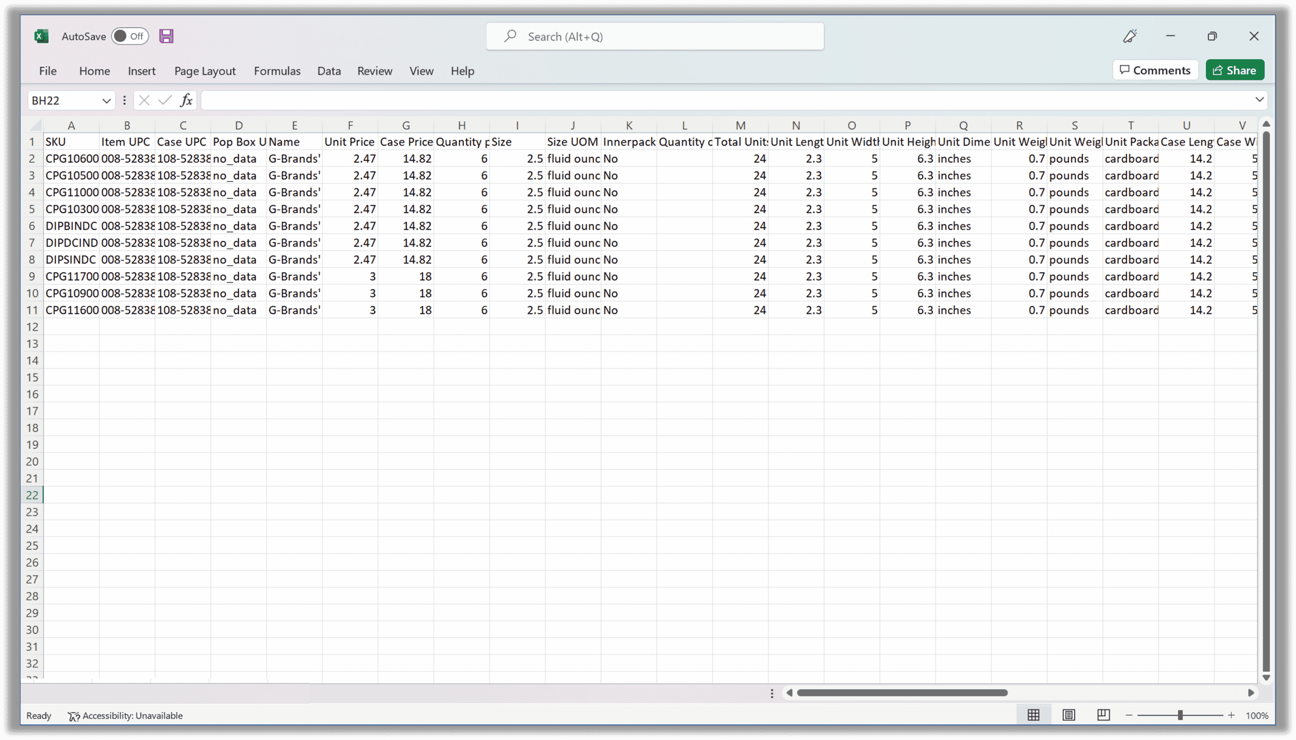 Example Product Specs and Pricing